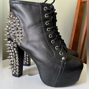 Jeffrey Campbell Black Studded Platform Ankle Boots
